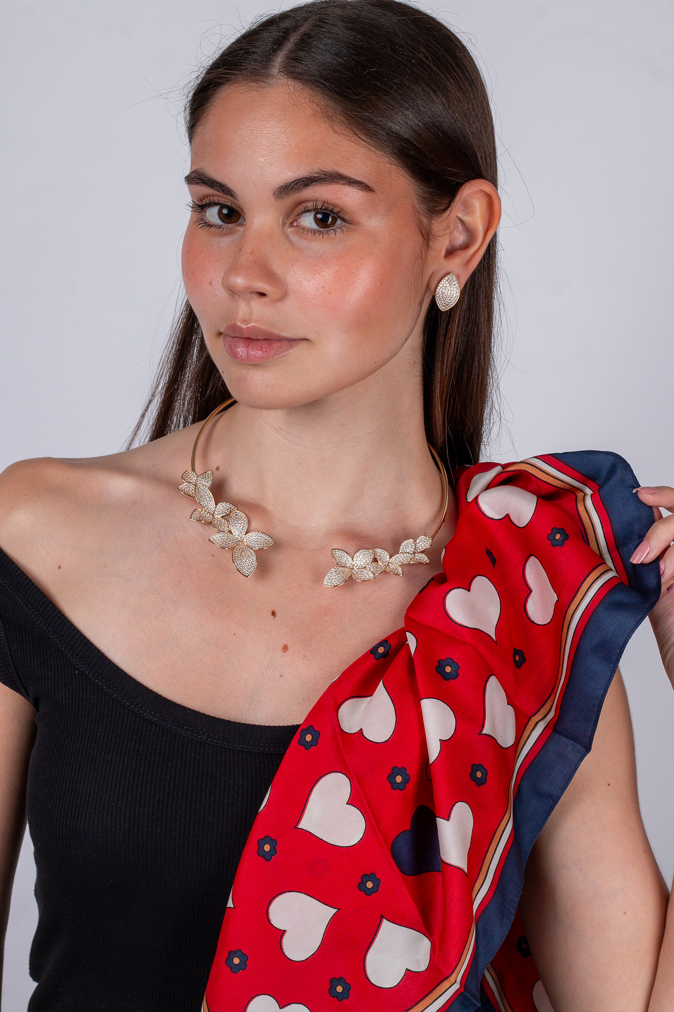 Conjunto Folhas Cravejadas – Banho de Ouro 18K