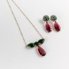 Conjunto de Semijoias – Sofisticação em Tons Esmeralda e Rosa Framboesa