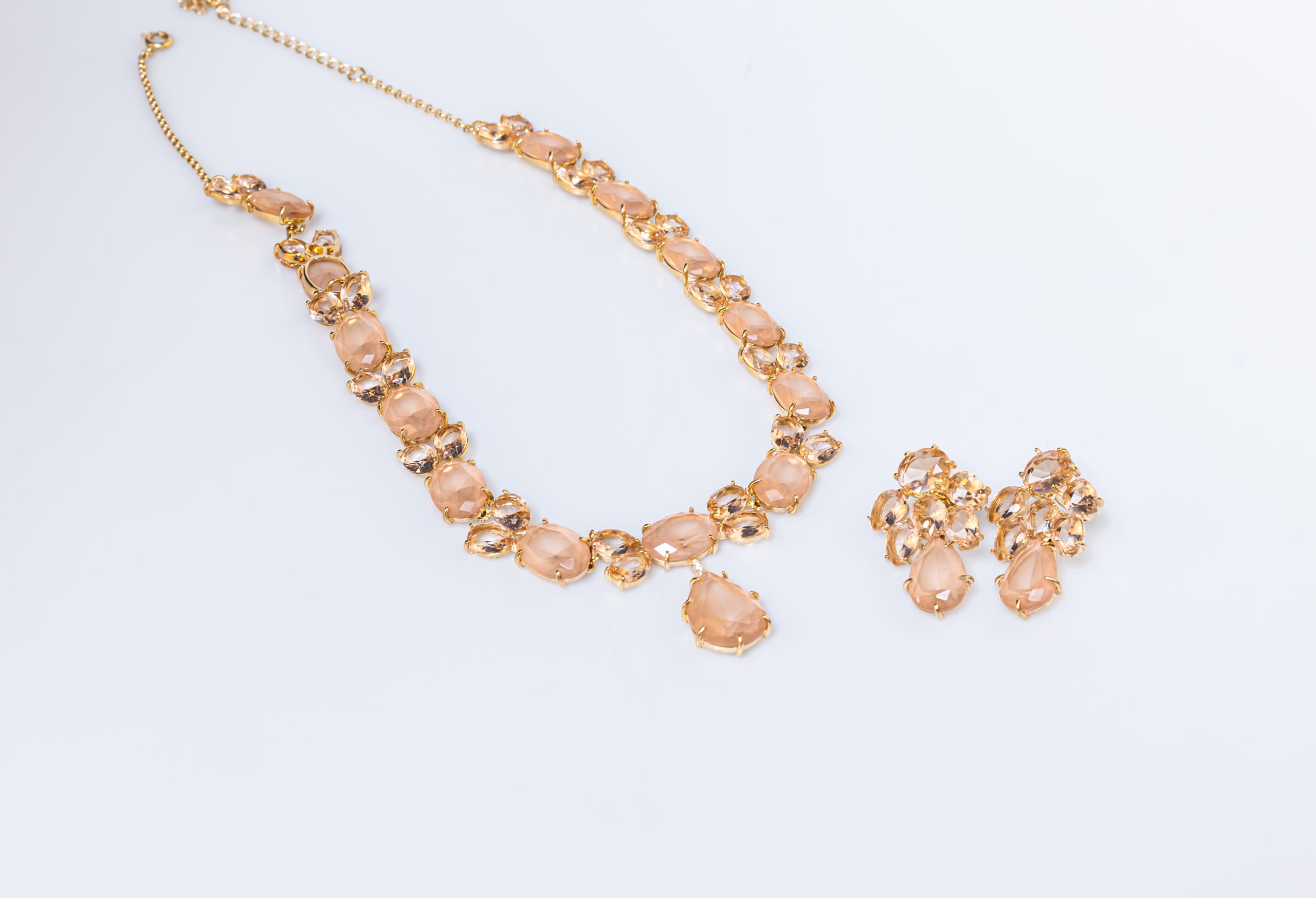 Conjunto Semijoias banhada ouro 18k com Morganita e Zircônias Rosé