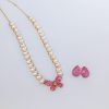Conjunto de Semijoia Banhado a Ouro 18K  Colar de Pérolas e Pedras Fusion Rosa