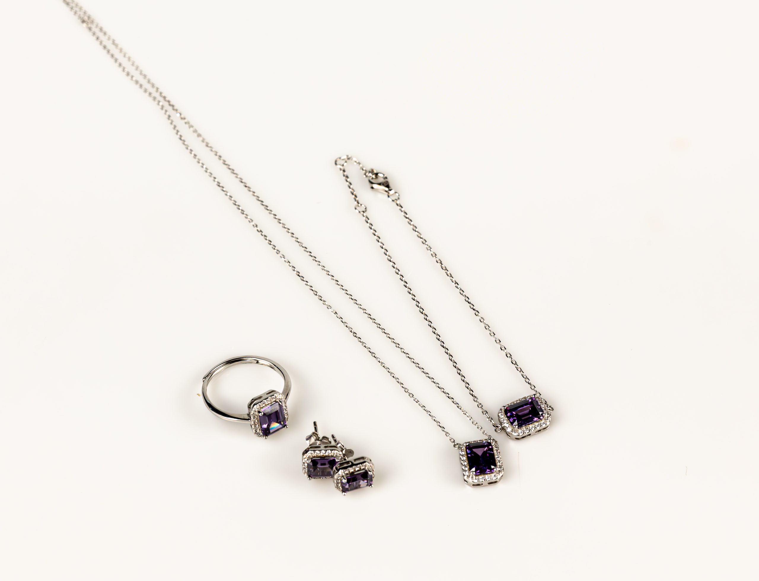Conjunto em Prata 925 com Zircônia Ametista 