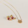 Conjunto com Banho Ouro 18k com Zircônias em Tons Rosa