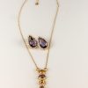 Conjunto Banhado ouro 18k com Pedra Fusion Ametista