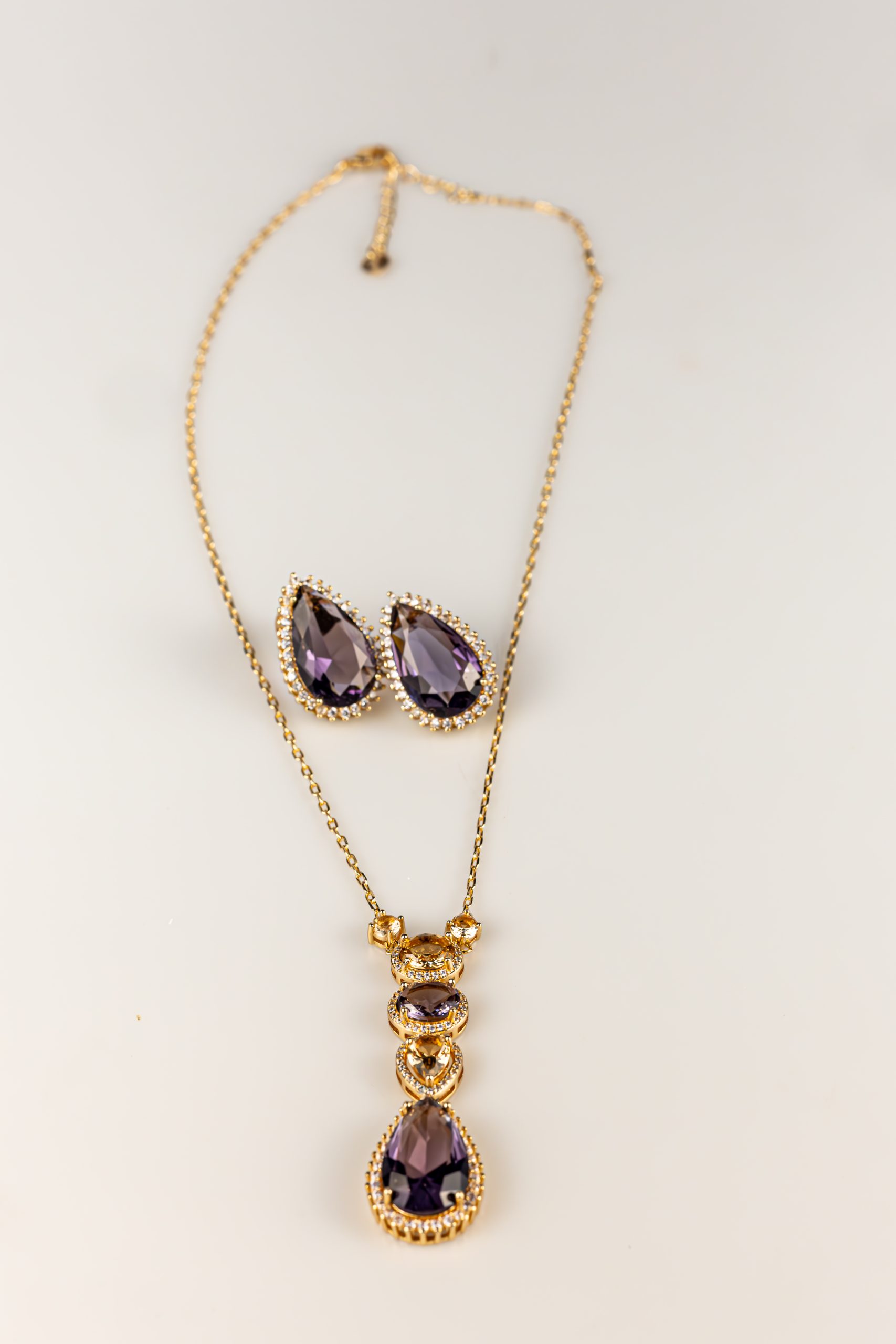 Conjunto Banhado ouro 18k com Pedra Fusion Ametista